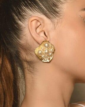 gold-plated pearl stud earrings