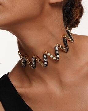 gold-plated stone-studded choker necklace