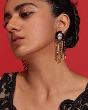 gold-plated stone-studded dangler earrings