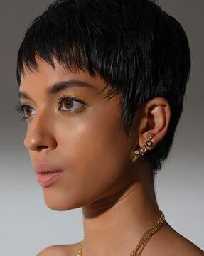 gold-plated stone-studded drop earrings