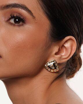 gold-plated stone-studded earrings