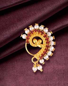 gold-plated stone-studded pearl nosepin