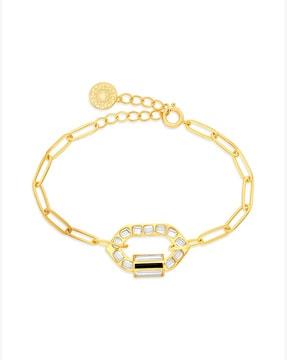 gold-plated stone-studded sliving link bracelet