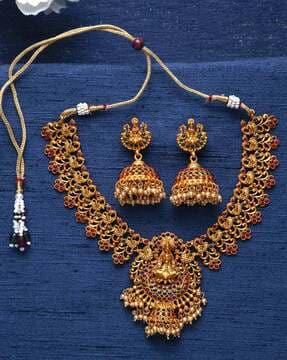 gold-plated temple design necklace & earrings set