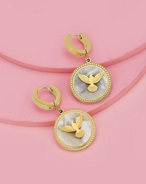 gold-plated & bird circular mini hoop earrings