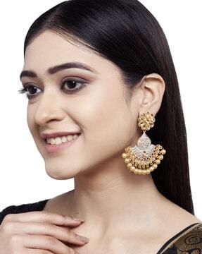 gold-plated & crescent shaped handpainted drop earrings