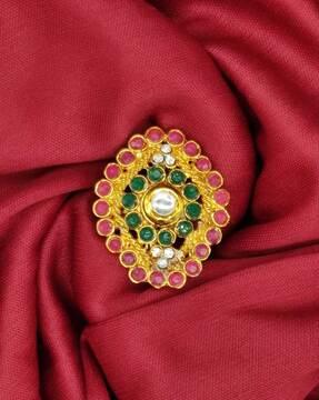 gold-plated & kundan studded ring
