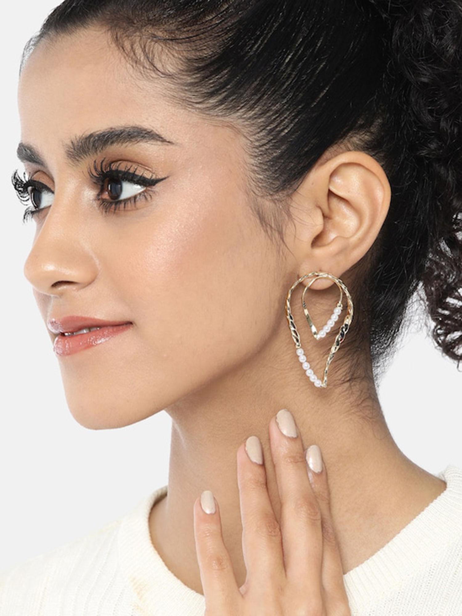 gold plated & pearl tear drop earring for women