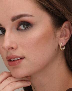 gold-plated almond stones stud earrings