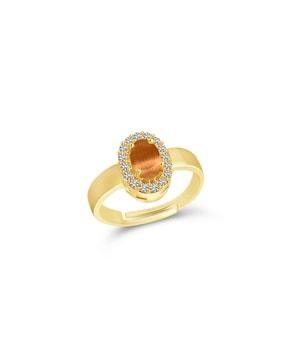gold-plated american diamond-studded adjustable ring