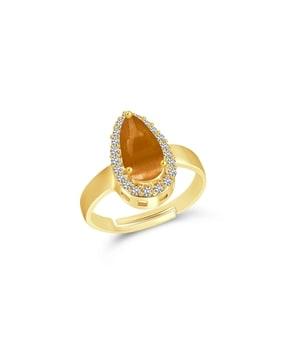gold-plated american diamond-studded adjustable ring