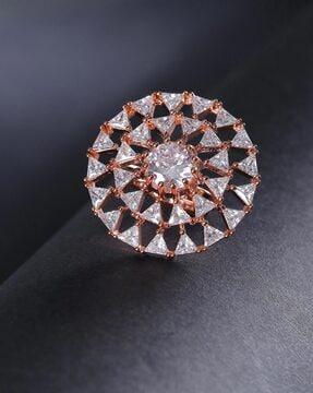 gold-plated american diamond-studded geometric adjustable ring