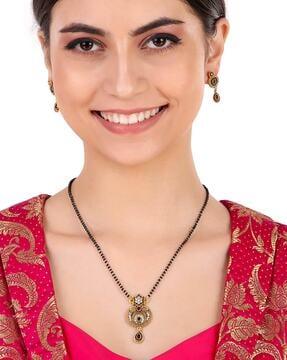 gold-plated american diamond-studded mangalsutra with earrings