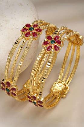 gold-plated artificial stones handcrafted traditional bangles set of 2 - gold