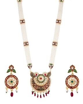 gold-plated bead-studded necklace with earrings