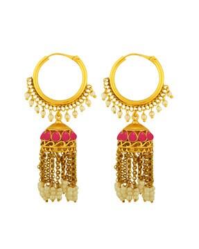 gold-plated beaded jhumka earrings