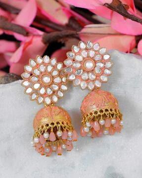 gold-plated beaded jhumka earrings