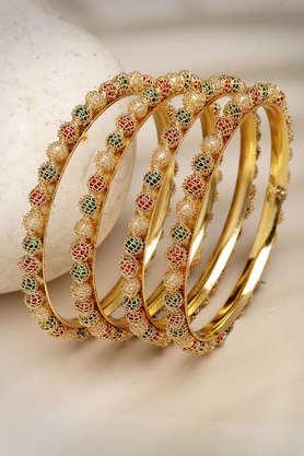 gold-plated beads handcrafted traditional bangles set of 4 - gold