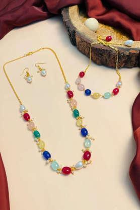 gold-plated beads necklace with earrings & bracelet