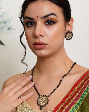 gold-plated beads-studded mangalsutra with earrings