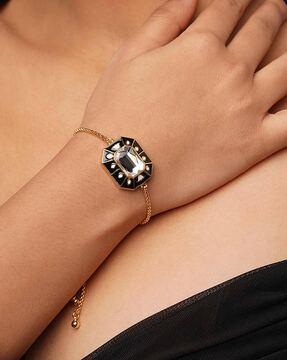 gold-plated blazed crystal & enamel link bracelet