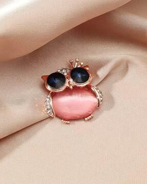 gold-plated blue-eyed cute small owl brooch