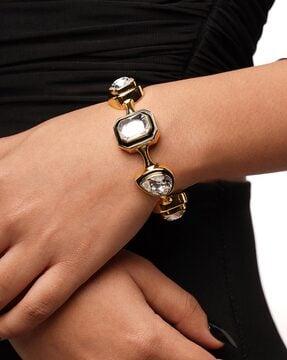 gold plated bougie crystal bezel cuff bracelet