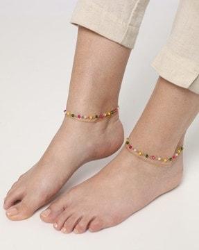 gold-plated brass beaded chain anklets - ak5171