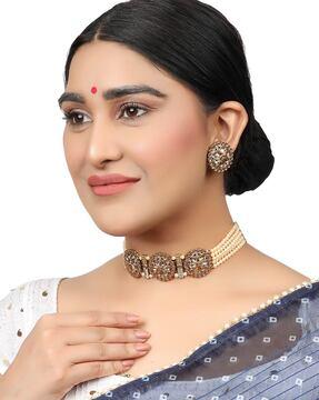 gold-plated chocker necklace & earrings set