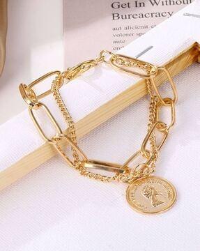 gold-plated coin charm link bracelet