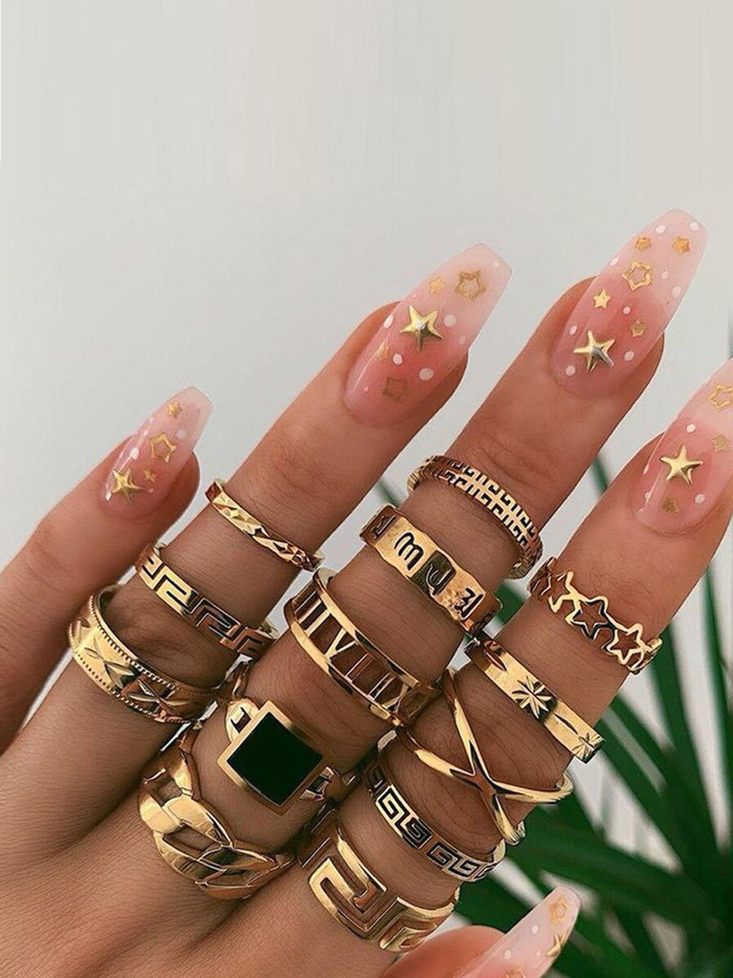gold plated contemporary stackable rings set of 13