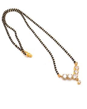 gold-plated crystal-beaded mangalsutra