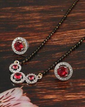 gold-plated crystal-beaded stone-studded mangalsutra & earrings set