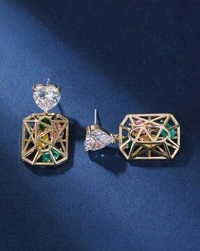 gold-plated crystal cage drop earrings