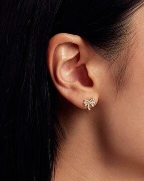 gold-plated crystal stone bow stud earrings