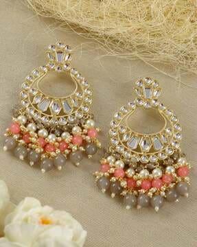 gold-plated crystal-studded chandbali earrings