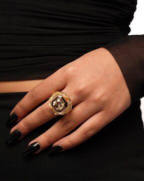 gold-plated crystal-studded cocktail ring