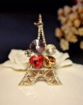 gold-plated crystal-studded eiffel tower brooch
