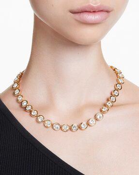 gold-plated crystal-studded imber short necklace