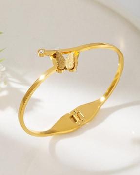 gold-plated crystal-studded slip-on cuff bracelet