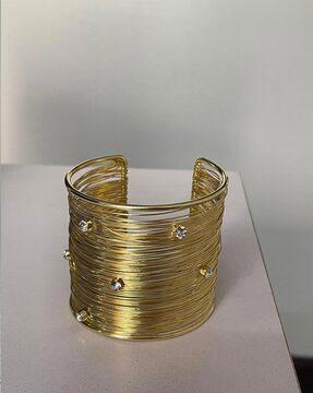 gold-plated crystal-studded slip-on cuff bracelet