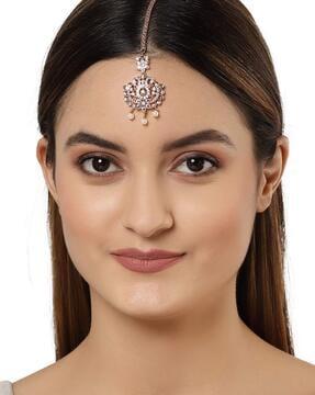 gold-plated cubic zirconia studded mang tikka