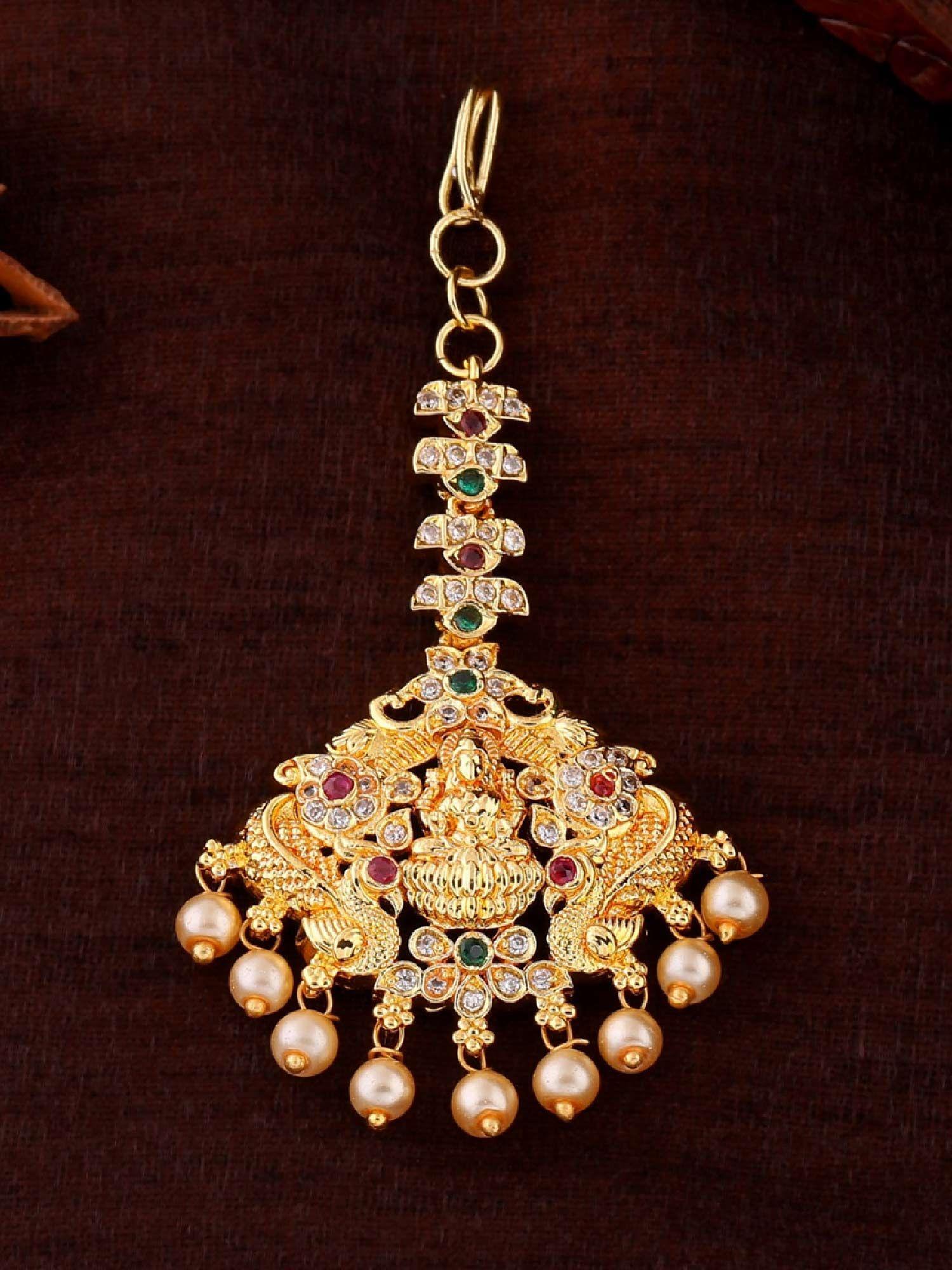 gold plated cz beautiful lakshmi devi designer maang tikka for women