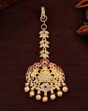 gold-plated cz lakshmi devi design maang tikka