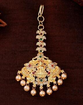 gold-plated cz lakshmi devi design maang tikka