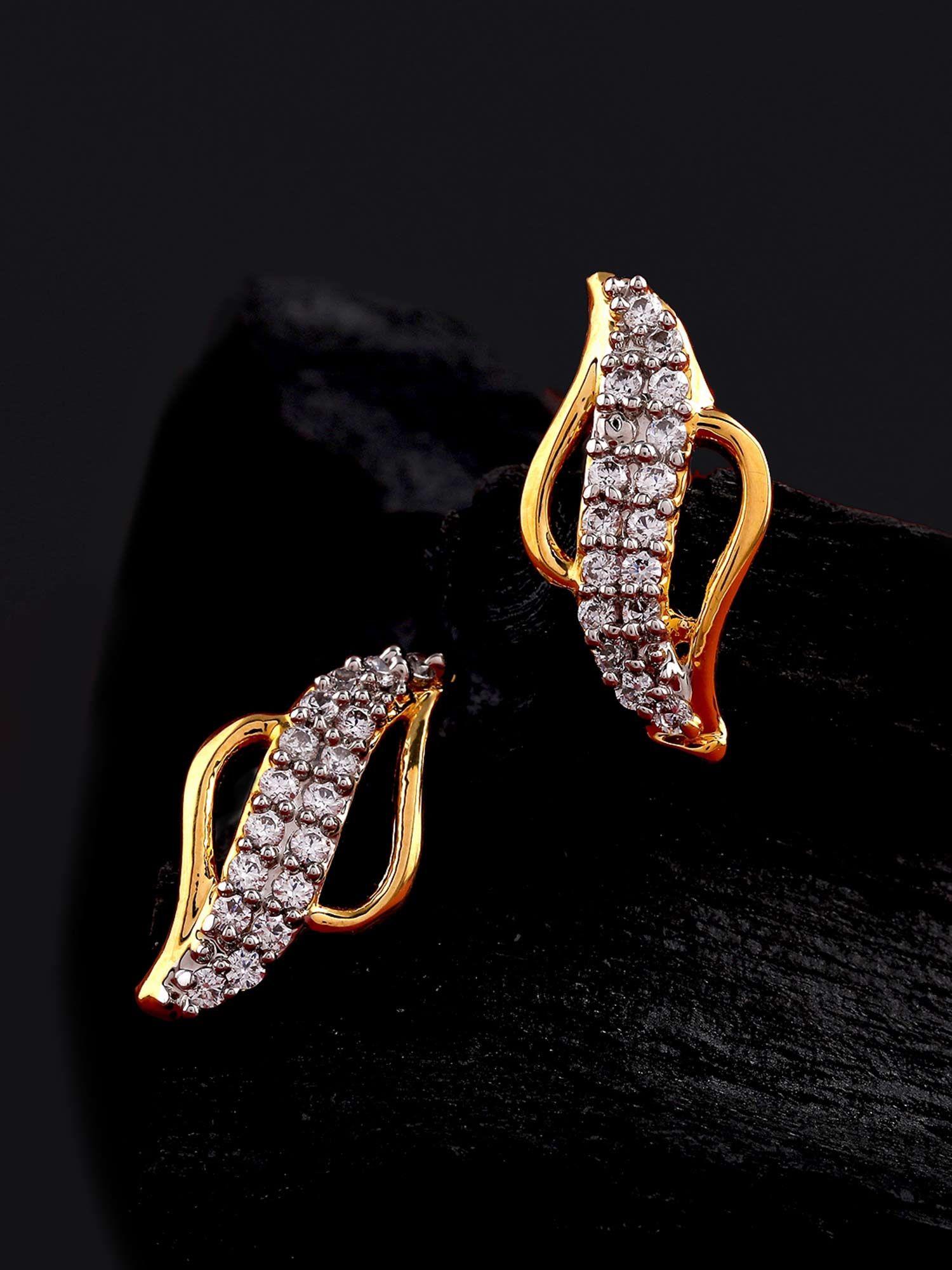 gold plated cz leafy stud earrings for women