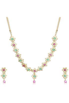 gold plated cz splendid flower designer necklace set