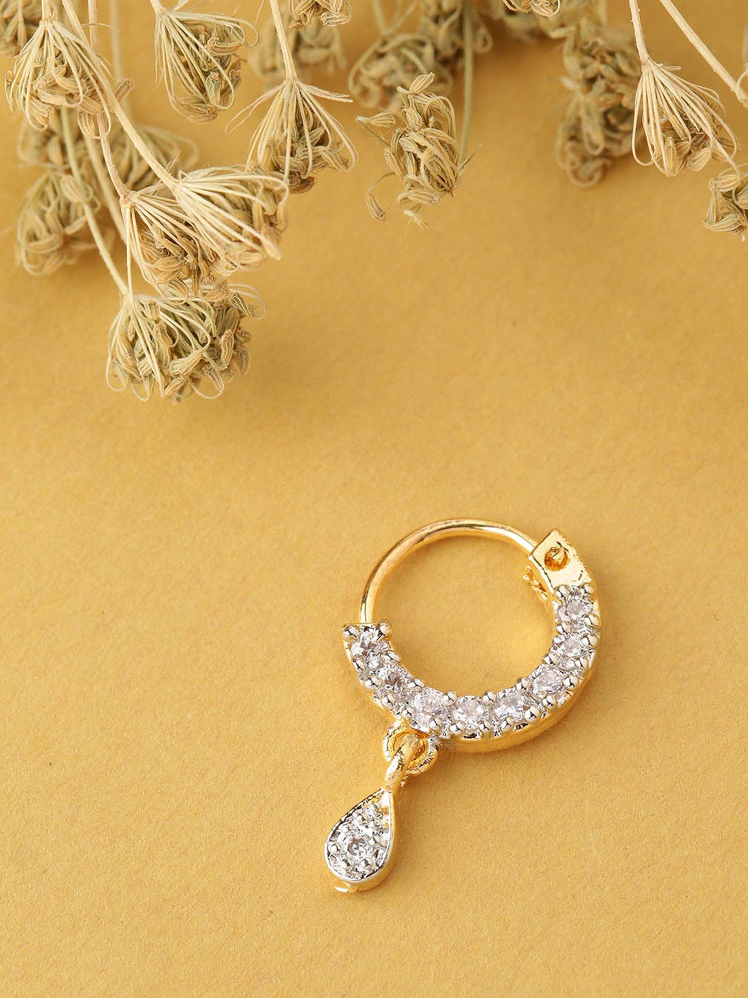 gold plated cz stone studded nose ring