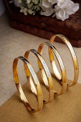 gold-plated cz-studded traditional bangles set of 4 - gold