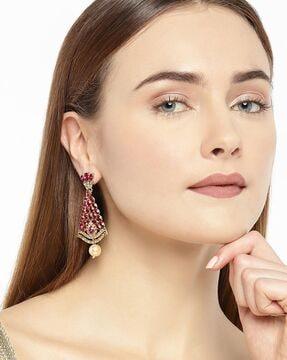 gold-plated dangler earrings with pearl drops